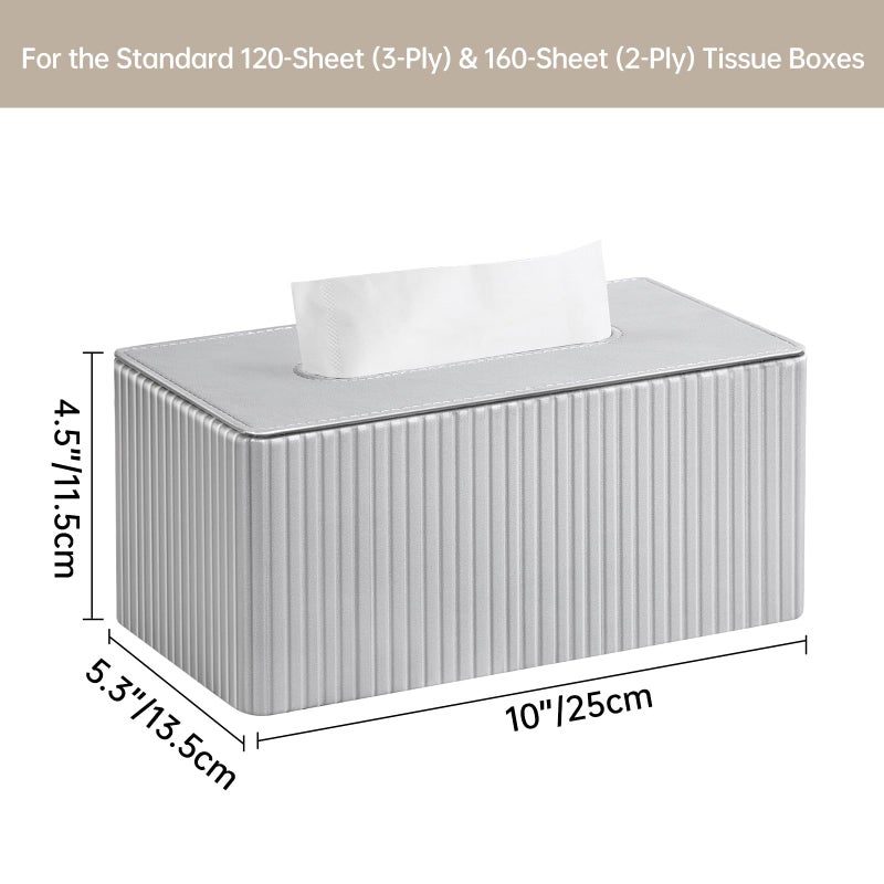 MEIBOOCH PU Leather Tissue Box Cover Rectangle Tissue Box Holder for 120-160 Count Box of Tissues (Silver) - Image 4